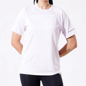 Camiseta de yoga sin costuras para mujer, diseño de paneles elásticos, corte largo, ajuste regular, hombros caídos, para fitness y gimnasio, diseño holgado - Product Image 1