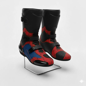 Bottes de moto Spider-Man pour homme, mi-mollet, rouge, bleu, noir, dessus en cuir véritable, semelle extérieure en caoutchouc, fermeture éclair, résistantes à l'abrasion, toutes saisons - Product Image 2