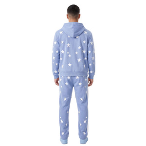Ensembles de survêtements pour hommes avec sweat à capuche zippé et imprimé graphique personnalisé, motif étoiles sur toute la surface, en polaire premium haute densité, style streetwear, fabrication OEM, faible MOQ - Product Image 3