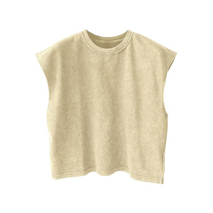 Summer Washed Tank <b>Tops</b> Cap Sleeve <b>Crop</b> <b>Top</b> Gym Workout Sleeveless Ribbed Solid Athletic Shirts In Unique Style - Product Image 3