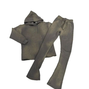 Ensemble de survêtement unisexe vintage délavé à l'acide avec logo personnalisé, motif uni, pour homme, grande taille, 100 % coton respirant, idéal pour l'hiver - Product Image 2