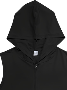 Men's Solid Hooded Sleeveless Vest Shorts Set Black French Terry 100% Cotton Anti-Pilling Quick Dry Sporty Summer Casual 2Pcs - Product Image 6