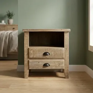 Table de chevet en bois avec 2 tiroirs, table de rangement rustique pour chambre à coucher, meubles de salon - Product Image 2