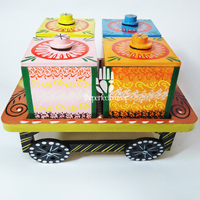 Theperfectbazaar Art Deco Boîte à fruits secs décorative en bois peinte à la main pour la décoration de la maison - Utilisation sur table - Retour à l'école - 4 compartiments