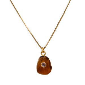 Collar con Colgante de Piedra Natural de Citrino en Bruto, Chapado en Oro de Latón, Piedra de Nacimiento de Noviembre, Hecho a Mano, Estilo Rústico, Collares Unisex de Moda - Product Image 2