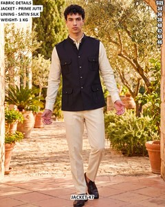 Gilet en jute pour homme avec doublure en satin de soie, marron, coupe classique, veste décontractée pour l'été, taille 34 à 46 - Product Image 6