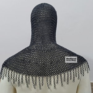 Capucha de malla metálica medieval negra con drapeado en los hombros, armadura de caballero de acero dulce para recreación histórica, Halloween y fiestas de Navidad - Product Image 2