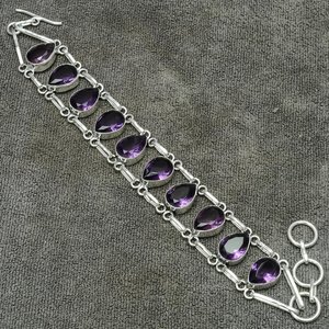 <b>Amethyst</b> Gemstone <b>Bracelet</b> Handmade 925 Sterling Silver Jewelry Natural Purple Stone Womens <b>Bracelet</b> Gift - Product Image 3