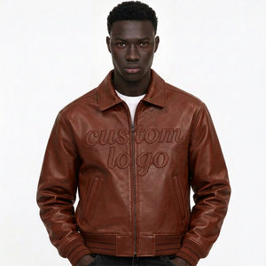 Blouson Bomber en Cuir pour Homme Marque Privée avec Broderie Personnalisée, Écussons Tissés, Manches en Laine et Ourlet Côtelé - Product Image 1