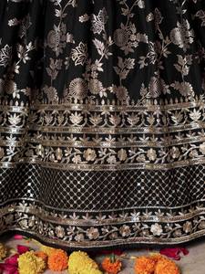 Conjunto de Lehenga Choli Negro Bordado para Mujer, Traje Tradicional Indio para Bodas, Largo hasta el Suelo, Corte Regular, Secado Rápido, para Todas las Temporadas - Product Image 5