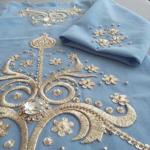 Robe longue brodée bleu clair à manches trois quarts style gypsy tissée Boohoo - Product Image 3
