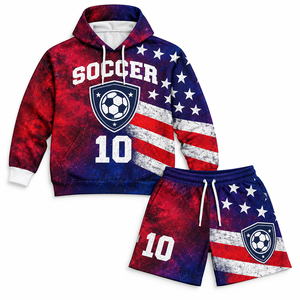 Shorts de survêtement pour homme en coton américain, personnalisables avec logo, impression sérigraphique, ensembles assortis, thème football multicolore, marque privée - Product Image 2