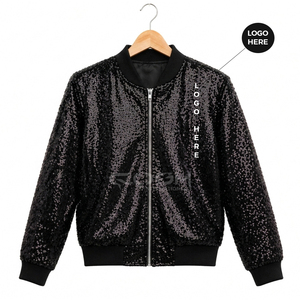 Cosh International Custom <b>Sequined</b> Bomber <b>Jacket</b> Women's Autumn Zipper Closure Left Chest Logo Placement Full Sleeve Polyester - Product Image 1