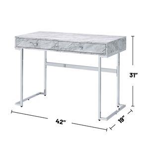 Scrivania rettangolare con piano in pietra ingegnerizzata bianca e 2 cassetti cromati per l'uso con computer - Product Image 3