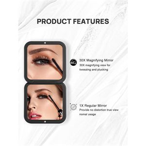 Black 30.5 Pocket Size Square Hand <b>Mirror</b> 1X/30X Folding <b>Compact</b> Makeup <b>Mirror</b> with Magnification for Travel - Product Image 2