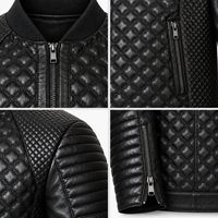 Blouson d'hiver pour homme en cuir véritable noir et toile, col en V, fermeture éclair intégrale, style motard, personnalisable
