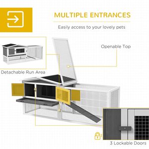 Durable Light Grey Outdoor Rabbit Cage 2-Level Bunny Hutch with Detachable Run and <b>Slide</b> Tray <b>Small</b> Animal House - Product Image 4