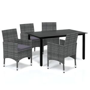 Juego de Comedor de 5 Piezas de Ratán PE Gris Ligero para Jardín, para Entretenimiento al Aire Libre - Product Image 2