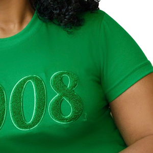 Camiseta Verde Chenille 1908 con Letras Griegas Bordadas, Prenda Casual de Algodón Premium para Hermandades - Product Image 3