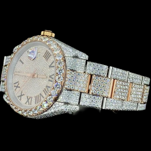 Reloj de pulsera de lujo unisex para hombre con diamantes completos, joyería hip hop, pasa el test de diamantes, moissanita, números romanos, esfera de oro blanco - Product Image 2