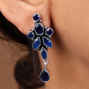 Wholesale Oxidized <b>Silver</b> Multi <b>Earrings</b> for Women | Handmade Boho <b>Dangle</b> <b>Earrings</b> | Ethnic Gemstone Jewelry Bulk - Product Image 2