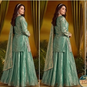 Ensemble Sharara indien traditionnel vert pour femmes, broderie ethnique, Georgette, Salwar Kameez, tenue de fête - Product Image 4