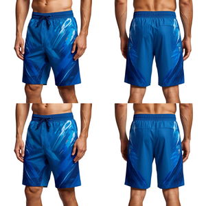 Pantalones Cortos Deportivos Premium para Hombre, Color Azul Rey, con Estampado de Rayos, Ligeros, para Entrenamiento, con Diseño Gráfico Moderno en Degradado - Product Image 1