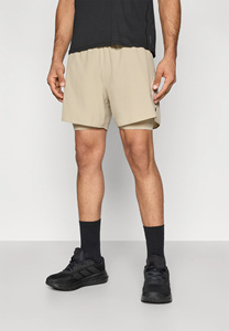 Men's Beige Solid Double <b>Layer</b> Canvas Running Shorts Quick Dry Drawstring Closure Elastic Waist <b>Mid</b> Length Casual Sport Shorts - Product Image 3