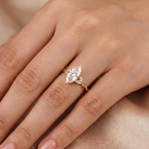Twisted Rope Marquise Shape Lab Grown <b>Diamond</b> <b>Ring</b> Solid 10K 14K 18K Gold Twisted Band Cluster Accents Wedding <b>Ring</b> For Women - Product Image 5
