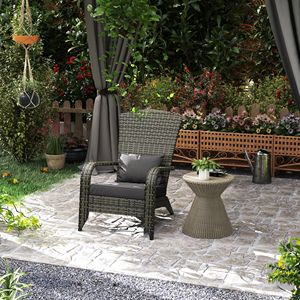 Sedia a dondolo Adirondack in vimini di rattan per patio con cuscini grigi e schienale alto curvo per terrazza e giardino - Product Image 2