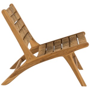 Fauteuil de salon moderne en teck massif, écologique, durable, à profil bas, avec dossier en rotin naturel tressé à la main, pour salon et patio - Product Image 3