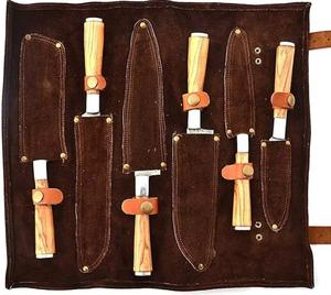Couteaux de chef faits main de haute qualité, 6 pièces, motif Damas, avec manche en bois, bord dentelé tranchant, multi-usages, écologiques - Product Image 3