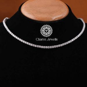 Charm_Jewells Unisex Men's Brilliant Cut Moissanite <b>Choker</b> Necklace 14K Gold Plated Claw Setting IGI Certified Ball Shape Hiphop - Product Image 1