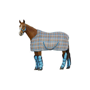 Manta para caballo con diseño a cuadros azul y marrón, de poliéster, para protección invernal. - Product Image 1