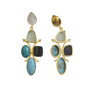 Pendientes Colgantes de Latón Natural con Perlas y Piedras Naturales, Diseño de Latón Satinado, Pieza de Moda, Turquesa, Estilo Bohemio Clásico - Product Image 5