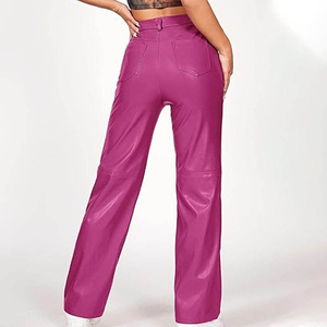 Pantalon en cuir uni décontracté pour femme, taille élastique mi-haute, qualité supérieure, tendance, pour l'hiver 2025 - Product Image 3