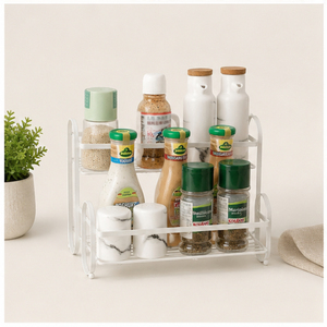 Étagère à épices en métal à 2 niveaux, en acier inoxydable, pour comptoir de cuisine, pour bocaux, condiments et bouteilles, support sur pied - Product Image 1