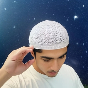 Breathable Hollow Out Muslim Prayer Skull <b>Cap</b> for <b>Men</b>, Stretchy Knitted Kufi, Comfortable Solid Color Undercap for Daily Worship - Product Image 1