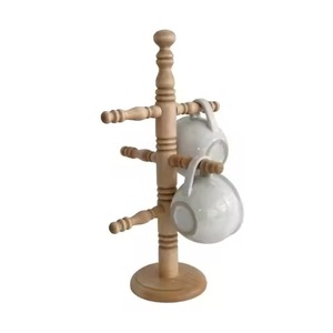 Mug Holder Natural Wood <b>Square</b> Base 6 Hooks Kitchen Storage Countertop Display Stand Wooden Coffee Cup Organizer Tree Rack Mug - Product Image 3