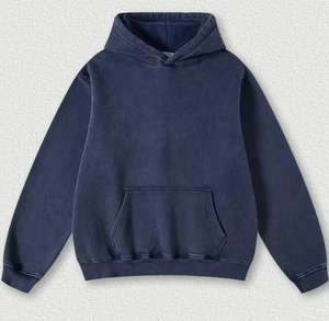 Sudadera con Capucha Azul Marino para Hombre, Corte Holgado, Color Sólido, Informal, Tejida, Manga Larga, con Bolsillos, para Otoño - Product Image 5
