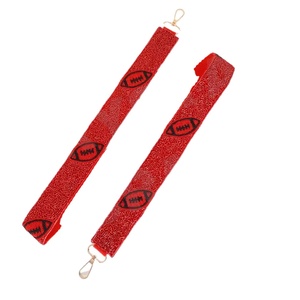 Football <b>Red</b> Beaded <b>Purse</b> Strap Customized White Gold Seed Bead Bag Straps Customized Beaded Strap for Bags - Product Image 1