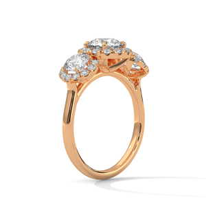 แหวนเพชรรัสเซีย 14k โรสโกลด์สำหรับผู้หญิง ราคาขายส่งสุดฮิต ประดับเพชรทรงกลมเจียระไนบริลเลียนท์สามเม็ด ได้รับการรับรองจาก GRA - Product Image 3