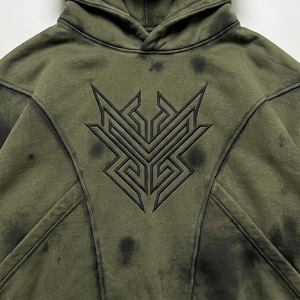 Sweat à capuche oversize vintage délavé à l'acide pour homme, doublé pour l'hiver, tricoté, streetwear, avec motif graphique 3D brodé sur le devant - Product Image 5