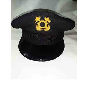 Chapeau de capitaine noir fait main avec emblème brodé doré, en feutre non tissé, style européen et américain, pour tenue d'uniforme - Product Image 1