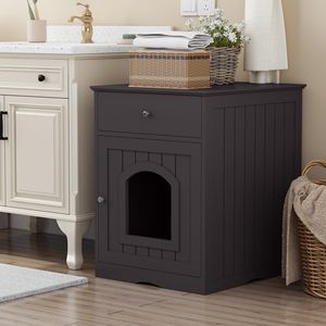 Casetta per Gatti XXL in Legno con Ampio Spazio Interno, Tavolino Laterale e Comodino per Gatti (Marrone) - Product Image 4