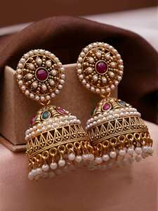 Pendientes Jhumka chapados en oro antiguo indio al por mayor, joyería étnica nupcial de templo, Jhumki para mujer, joyería tradicional para fiesta - Product Image 1