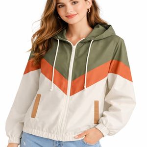 Chaqueta Cortavientos de Nailon para Mujer de Alta Calidad, Chaqueta de Moda para Exteriores con Bloques de Color, Manga Larga, para Invierno, con Cierre Completo, Resistente al Viento y con Capucha - Product Image 1