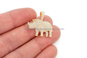 Pendentifs et breloques unisexes en argent 925 plaqué or, style Hip Hop, personnalisés, tendance, motif animaux, rhinocéros glacé, avec diamants de laboratoire, pour fêtes - Product Image 5