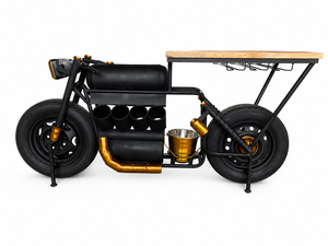 Motorcycle Bar <b>Table</b> Bike <b>Console</b> <b>Table</b> Wood Top Metal Base Wine Bucket Glass Rack for Home Hotel - Product Image 3