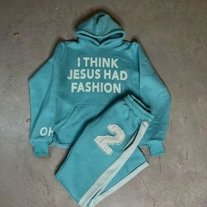 Sudadera con Capucha Vintage con Logotipo Bordado Personalizado OEM, Lavado Ácido, Estilo Desgastado, Pantalones Deportivos Acampanados, Trajes Cortavientos de Invierno - Product Image 2